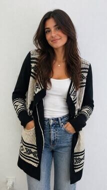 TYPE Z Black White Skull Design Open Knit Style Cardigan Reversible size Medium